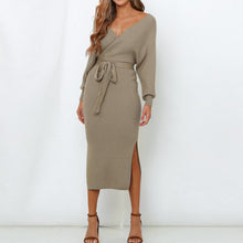 Load image into Gallery viewer, Elegant V-neck Knitted Slim Bodycon Dress
