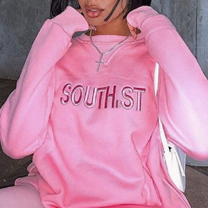 Cute Pink Letter Embroidery Sweatshirt