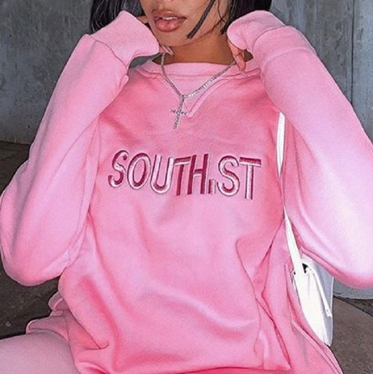 Cute Pink Letter Embroidery Sweatshirt