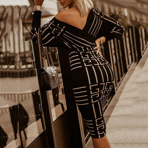 V-Neck Print Bodycon Dress