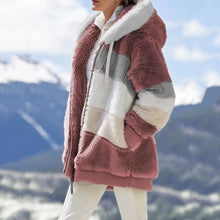 Load image into Gallery viewer, Plush Multicolor Stitching Hooded Coat
