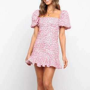 Cute Square Collar Floral Printed Dress