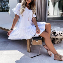 Load image into Gallery viewer, Solid Color V Neck Casual Mini Dress
