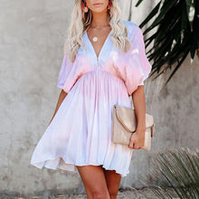 Load image into Gallery viewer, Elegant V-Neck Tie Dye Mini Dress
