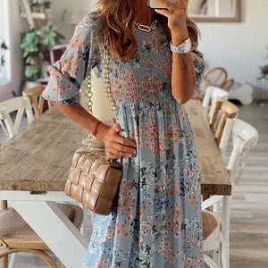 Printed Casual Round Neck Maxi Dress