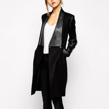 Load image into Gallery viewer, Stitching PU Leather Mid-Length Slim Coat
