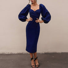 Load image into Gallery viewer, Mid-Length V-Neck Puff Sleeve Bodycon Dress
