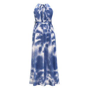 Tie-Dye Printed A-Line Sleeveless Maxi Dress