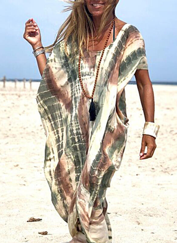 Casual Tie-Dye Short-Sleeved Loose Maxi Dress