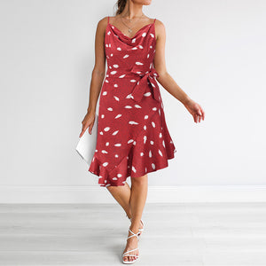 Elegant Printed Ruffle Hem Mini Dress