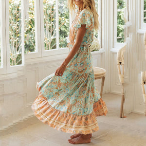 Bohemian Floarl Printed V-Neck Vacation Dress
