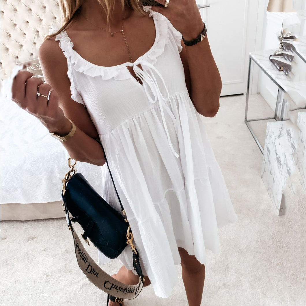 Lovely Ruffle Sleeveless Vacation Mini Dress
