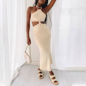 Sexy Halter Design Hollow Out Maxi Dress