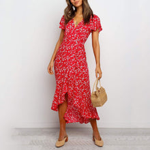 Load image into Gallery viewer, V-Neck Floarl Printed Hem Slit Dress
