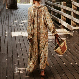 Fashion Ruffled Collar Holiday Print Dress