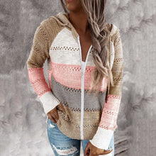 Load image into Gallery viewer, Colorful Striped Zipper Hooded Sweater
