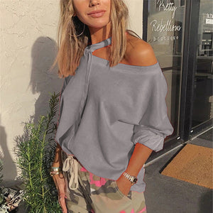 Fashion Cut Out Collar Top Sweatshirt