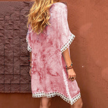 Load image into Gallery viewer, Tie-Dye Lace Contrast Short-Sleeved Mini Dress
