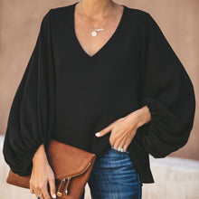 Load image into Gallery viewer, Loose V-neck Lantern Sleeve Chiffon T-shirt
