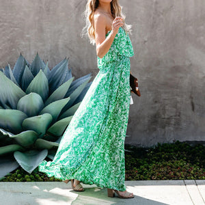 Floarl Printed Off-The-Shoulder Ruffled Vacation Dress