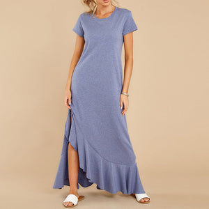 Round Neck Ruffled Slit Dress