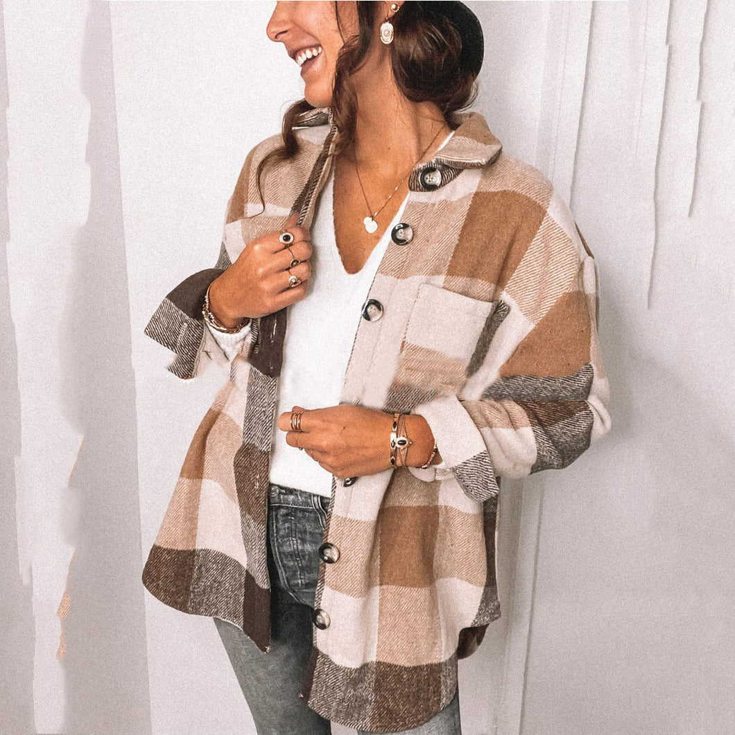 Fashion Plaid Shirt Woolen Coat