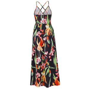Bohemian Floral Print Suspender Maxi Dress