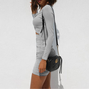 Long Sleeve Solid Color Slim Bodycon Dress