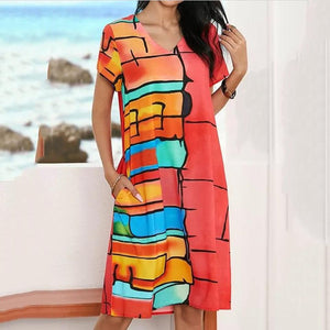 Colorful Short Sleeve Casual Maxi Dress