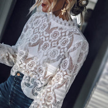 Load image into Gallery viewer, See Through Stand Collar Long Sleeve Lace Tops
