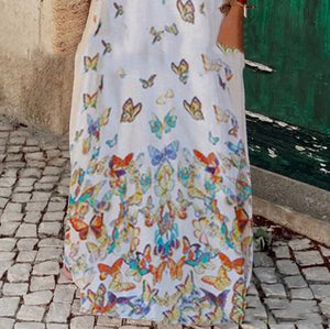 V-Neck Butterfly Floarl Print Dress