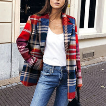 Load image into Gallery viewer, Fold-Over Collar Plaid Print Coat
