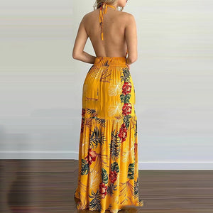 Floral Printed Backless Maxi Dress