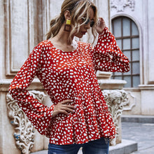 Load image into Gallery viewer, Round Neck Polka Dot Print Long Sleeves Tops
