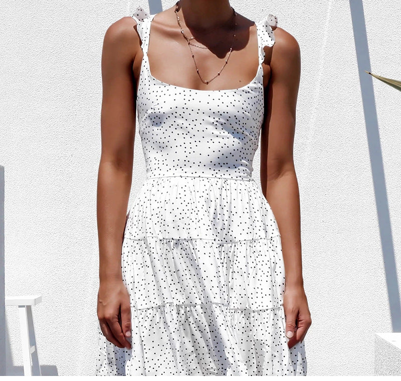 Polka Dot Ruffled Backless Dress