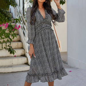 V-Neck Simple Print Maxi Dress