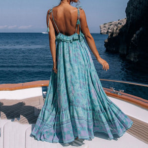 Fashion Printed Suspender Maxi Dress