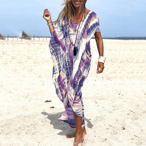 Casual Tie-Dye Short-Sleeved Loose Maxi Dress