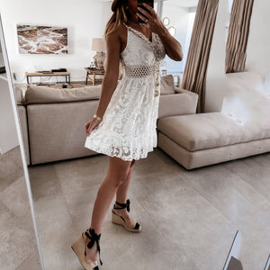 Sexy V-Neck Embroidered Lace Mini Dress