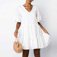 Load image into Gallery viewer, Solid Color V-Neck Short Sleeved Dress
