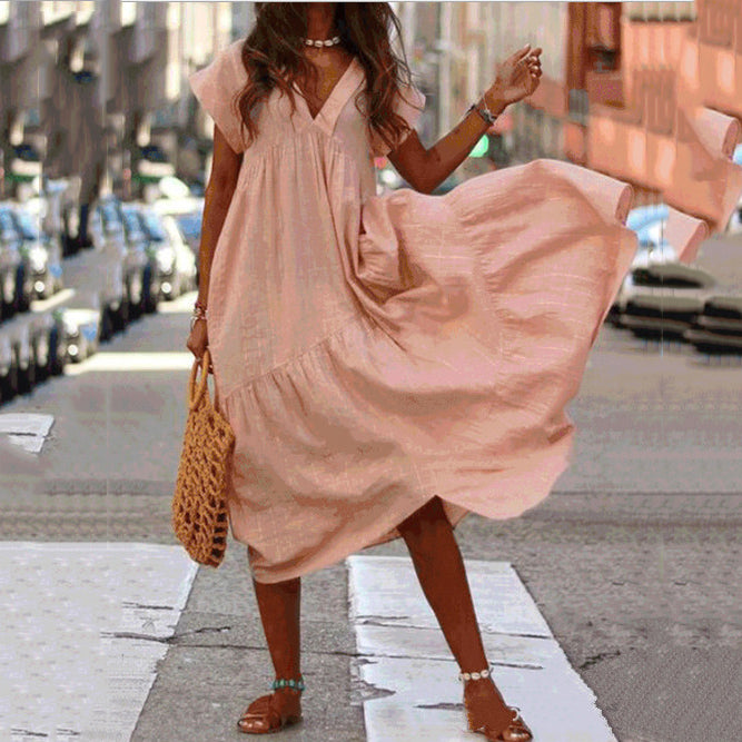 V-Neck Irregular Maxi Dress