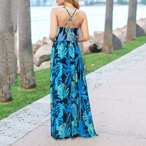 Bohemian Floral Print Suspender Maxi Dress
