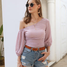 Load image into Gallery viewer, Solid Color Off-shoulder Long-sleeved Chiffon Top
