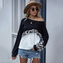 Load image into Gallery viewer, Solid Color Leopard Stitched Knitted Top
