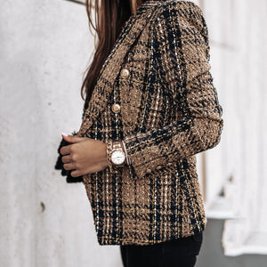 Classic Long Sleeved Plaid blazer Coat