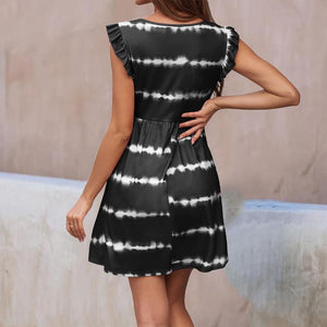 Casual V-Neck Ruffle Sleeve Mini Dress