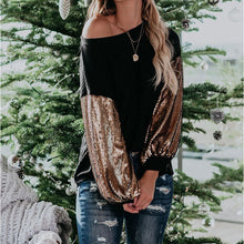 Load image into Gallery viewer, Fashion Sequins Contrast Stitching Knit Top
