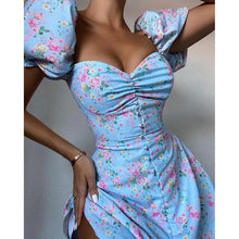 Load image into Gallery viewer, Sexy One Shoulder Floral Printed Puff Sleeve Mini Dress
