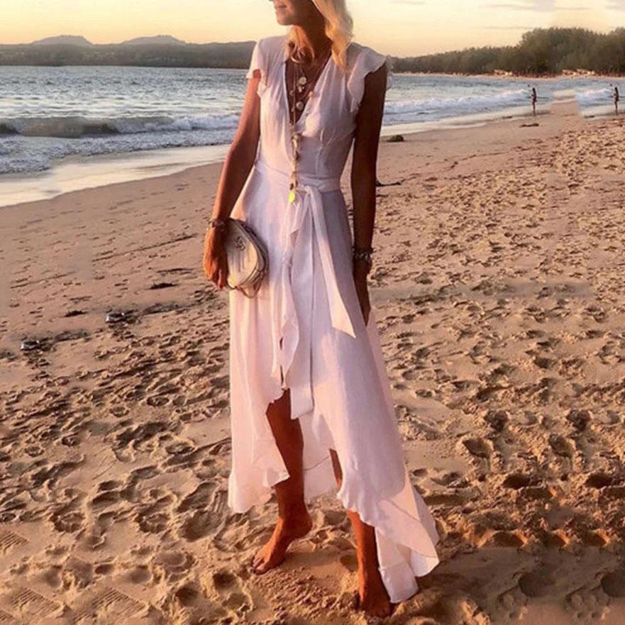 Elegant V-Neck Ruffle Maxi Dress