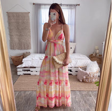 Load image into Gallery viewer, Gradient Deep V Lace Halter Irregular Dress
